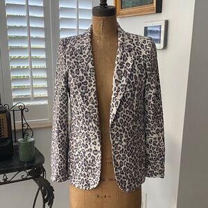 Cynthia Rowley Leopard Print Blazer in Gray and White